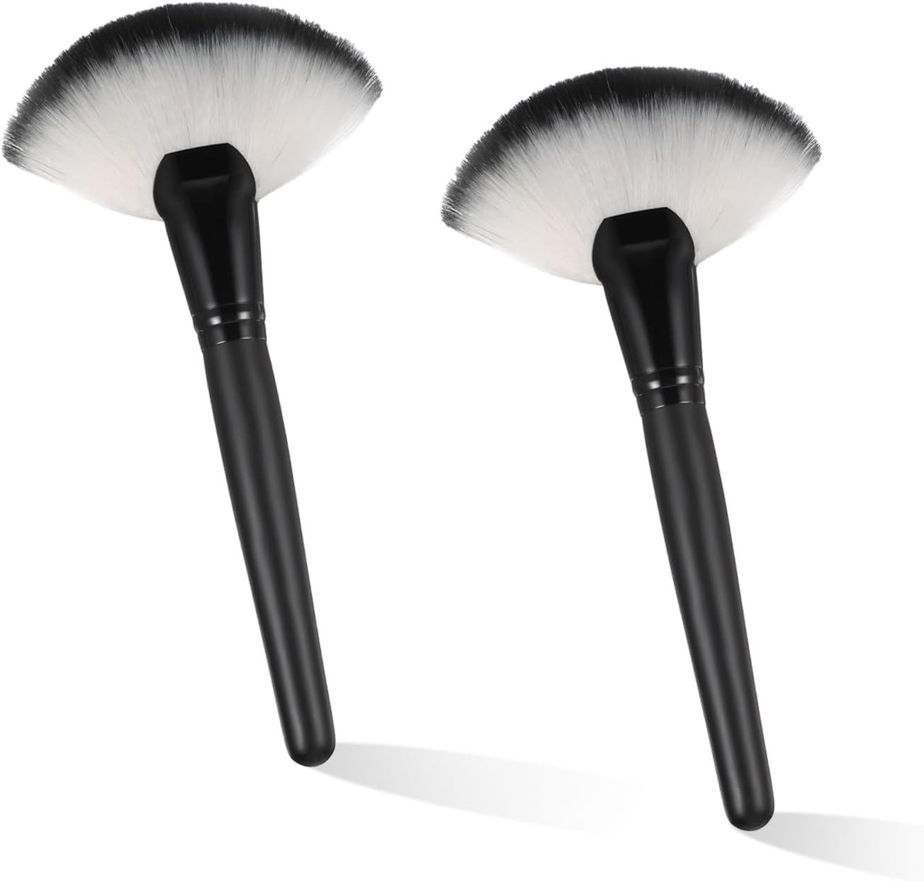 ClubBeauty Fluffy Fan Makeup Brush Set front view showing two black and white soft bristle brushes for face highlighting.