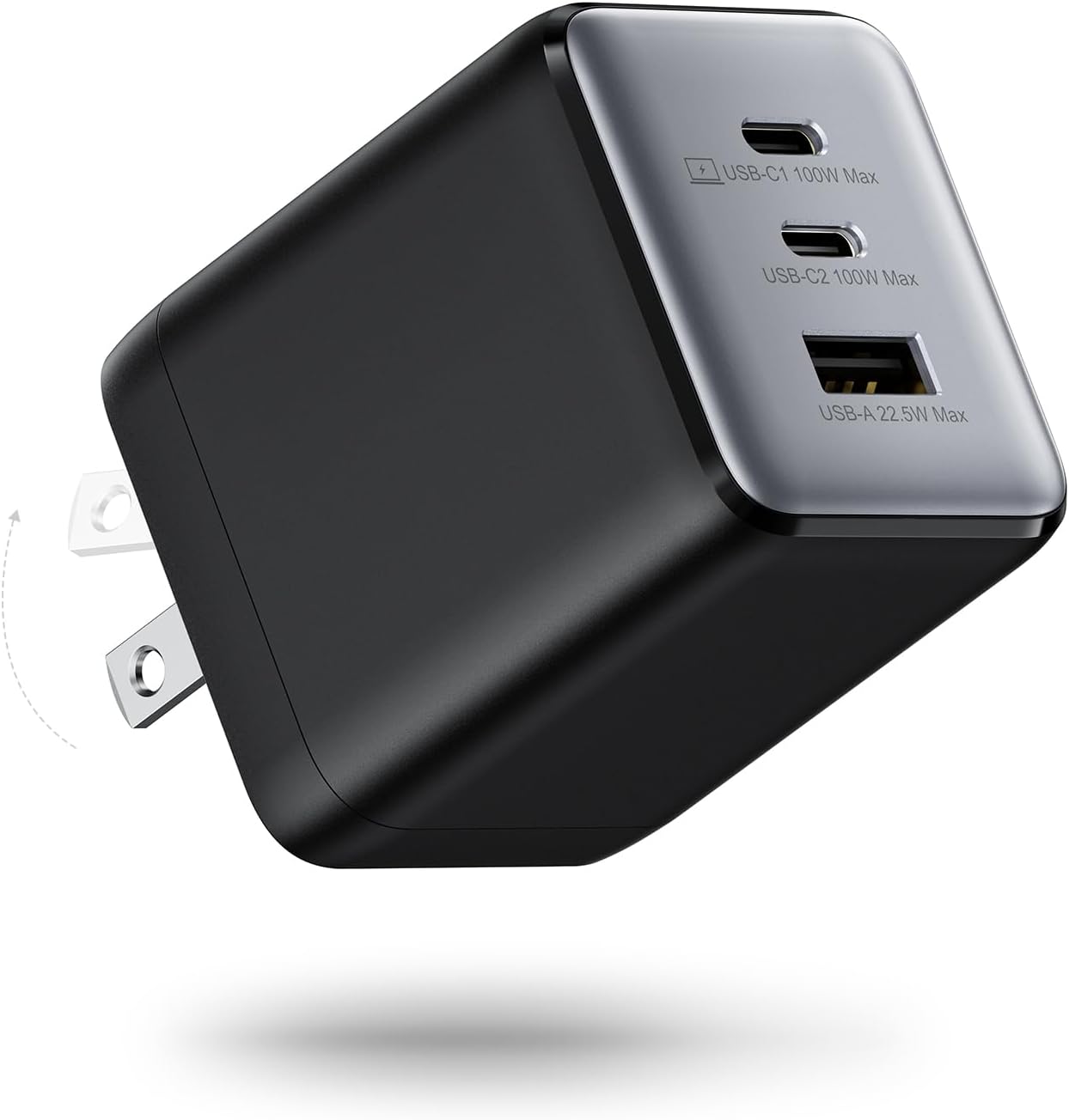 Wegear 100W USB C GaN Charger front view showcasing the two USB-C ports and single USB-A port slots