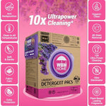 WBM laundry detergent pods packaging showing 128 count size and lavender scent details.