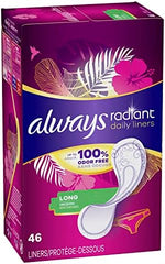 Always Radiant Long panty liners for daily odor protection