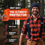 Ben's permethrin spray bottle showing the back label with ingredients and usage instructions