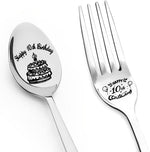 Sisadodo Happy 10th Birthday engraved spoon and fork set front view premium milestone keepsake cutlery