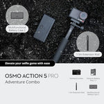 DJI Osmo Action 5 Pro displaying the 50 piece accessory kit components.