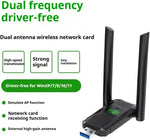 Close up of Szyafei dual band wireless network adapter with antennas.