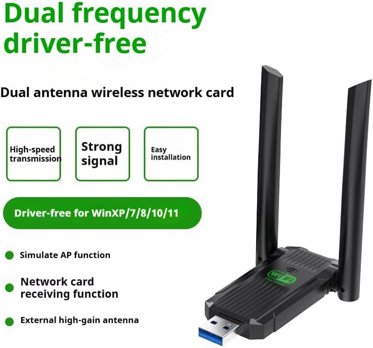 Close up of Szyafei dual band wireless network adapter with antennas.