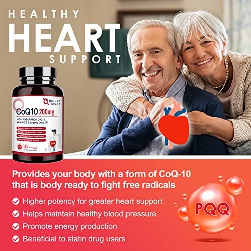 Supplement facts label of Nature Target CoQ10 showing 120 softgels serving size.