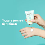 Lightweight fluid texture of ETUDE Sunprise Mild Weightless sunscreen being applied to skin