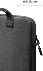 Tomtoc 13 Inch iPad Air premium travel sleeve being carried via the comfortable adjustable cross-body strap.