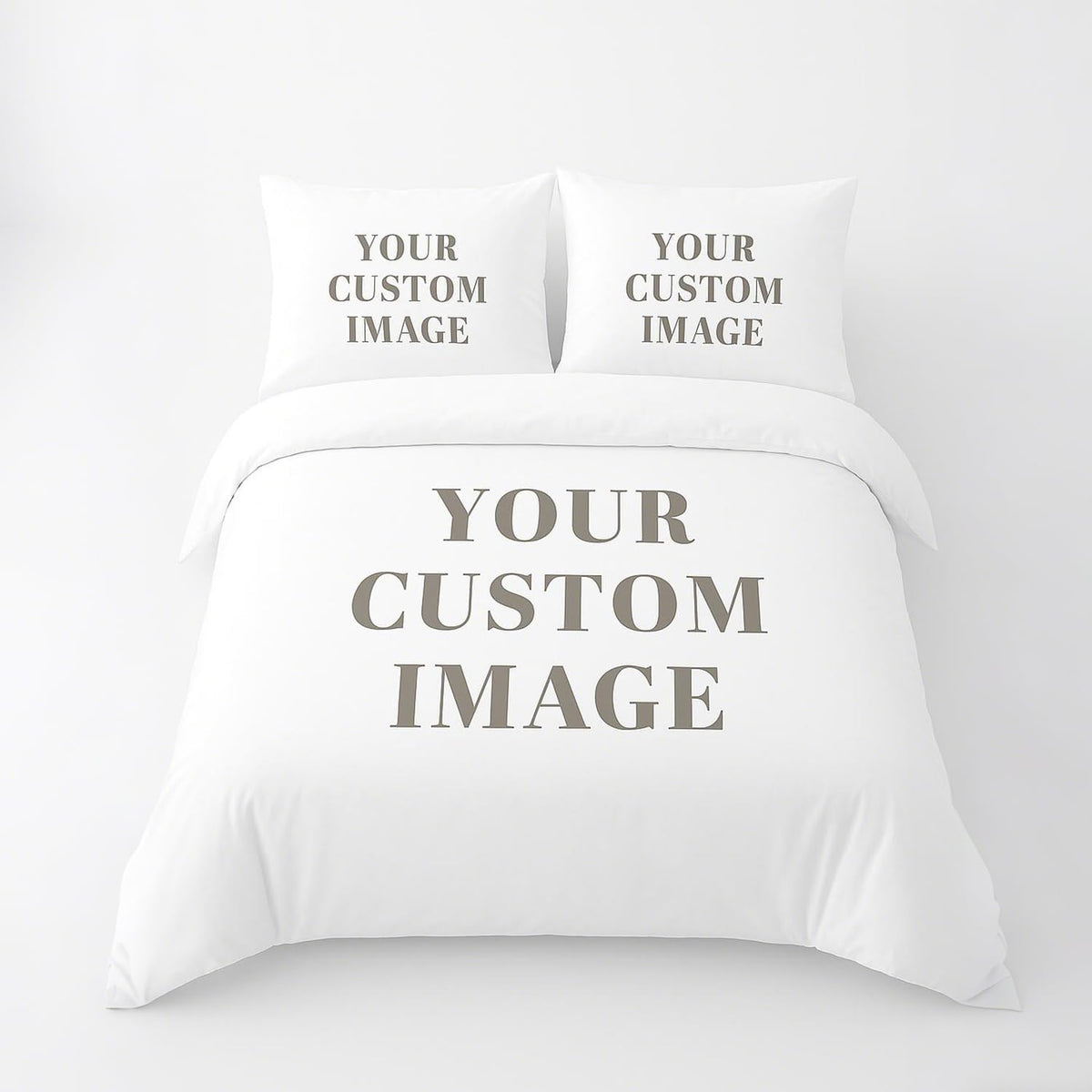 SENSING personalized photo bedding front view displaying a custom printed couple portrait duvet cover on a queen size bed.