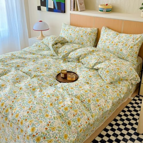 BlueBlue garden theme cotton duvet cover showcasing the hidden metal zipper closure details