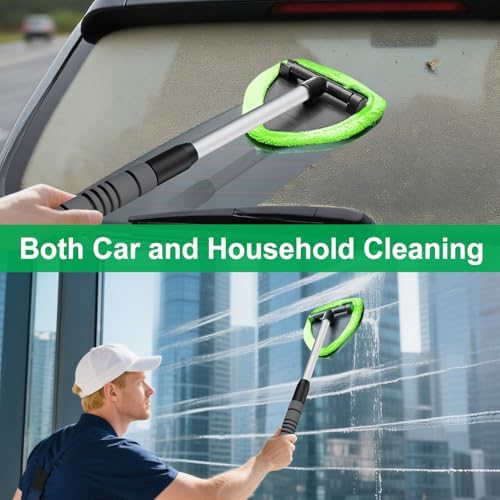 Close up view of the one hundred eighty degree pivoting head on the XINDELL windshield cleaning brush tool.
