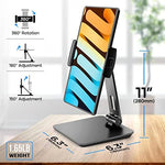 ROADOM multi angle stand supporting a smartphone and a tablet in a home office setup.