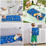 DJY kindergarten nap mat showing the secure cot fastening strap functionality.