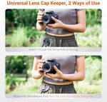 Anti loss lens cap keeper string attached to a premium black camera lens cover