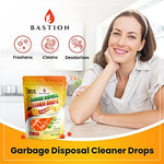 Close up of Bastion garbage disposal cleaning drops for kitchen sinks