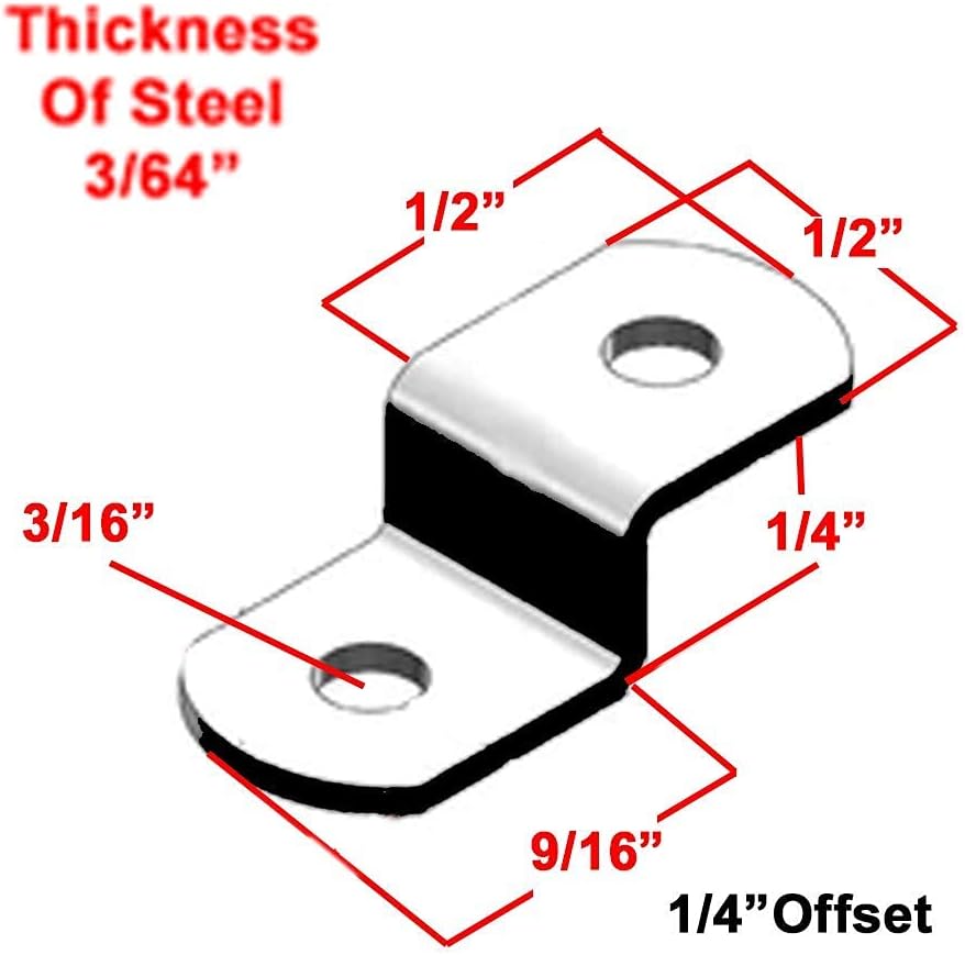 Zinc plated steel offset clips with included screws