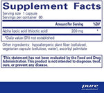 Pure Encapsulations Alpha Lipoic Acid 200mg supplement facts label