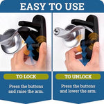 Close up of black door lever safety lock on handle