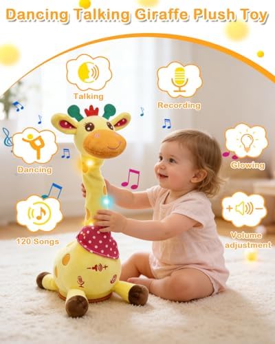 Interactive plush giraffe toy for toddlers
