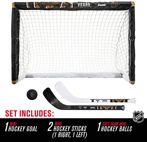 Vegas Golden Knights knee hockey goal with official team logos shown close up