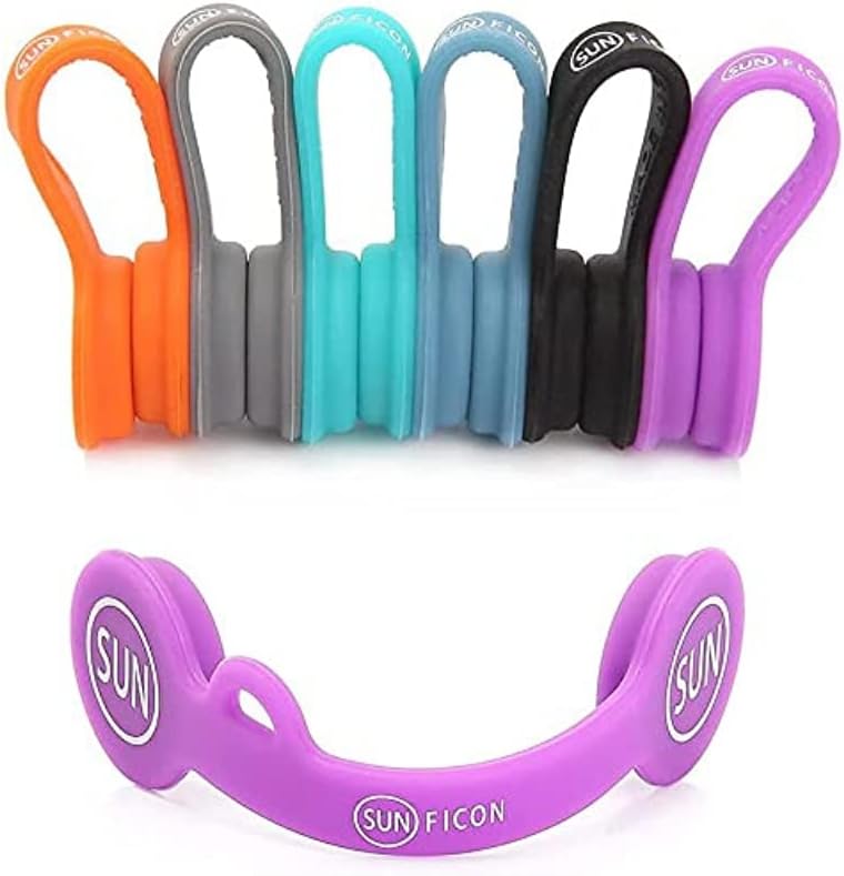 SUNFICON Magnetic Cord Organizers front view showing six colorful silicone cable clips neatly arranged