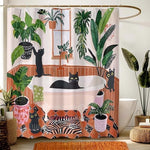 Fowocu cute kitten bath curtain close up of waterproof polyester fabric and tropical leaves design