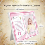 The premium gift box presentation of the infant dedication frame complete with a coordinated pink ribbon and message card.