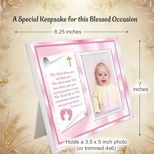 The premium gift box presentation of the infant dedication frame complete with a coordinated pink ribbon and message card.