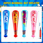 Assorted colors of Seematn inflatable baseball bats including red and blue