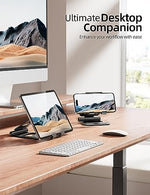 Heavy-duty desktop electronic device stand supporting a large pro tablet securely