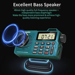 Close up of Rysamton radio speaker and digital display interface