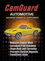 Camguard oil additive bottle showing engine protection benefits