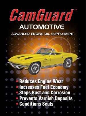 Camguard oil additive bottle showing engine protection benefits
