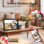 Jaokpo smart digital photo frame side view showing the slim black bezel design and detachable tabletop stand.