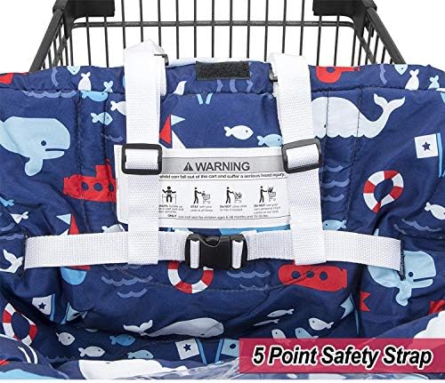 Foldable portable grocery cart protector being packed into its attached carry bag