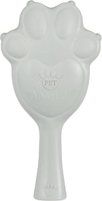 Tangle Angel grey pet brush with blue bristles close up