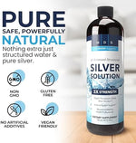 Close up of the pH balanced silver solution bottle showing the 30ppm concentration statement