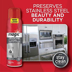 Magic Stainless Steel Polish applied on a clean refrigerator door surface