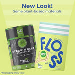 Biodegradable straw wheat eco friendly flosser handle showing thin mint thread