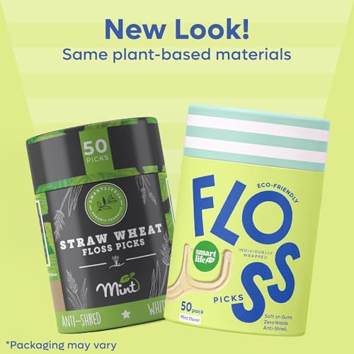 Biodegradable straw wheat eco friendly flosser handle showing thin mint thread