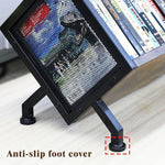 Empty PUTNATRUE open desktop media organizer rack emphasizing the compact size and vintage iron-wood design aesthetics.