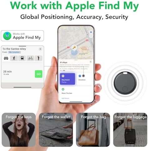 Smart Bluetooth item locator pack attached to a silver keychain