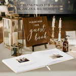Lanpn polaroid guest book displayed on a wedding reception table