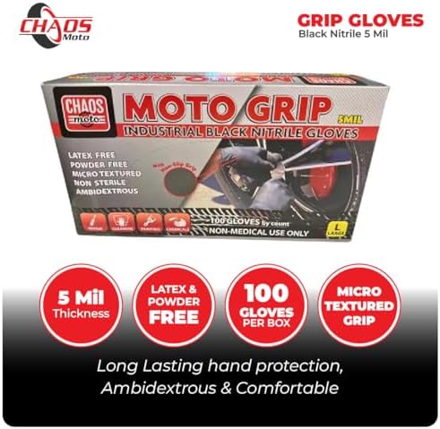 Chaos Moto Grip Black Nitrile Gloves in hand