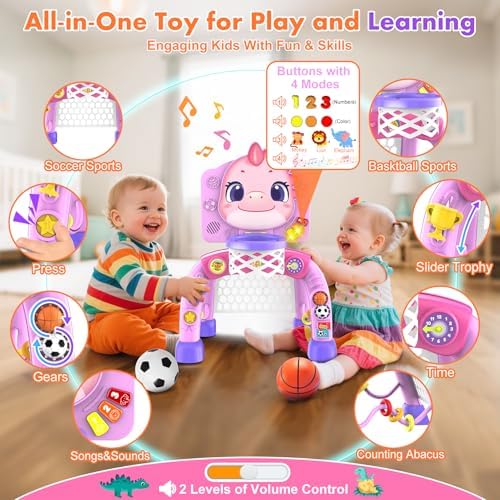Toddler playing with Nicmore dinosaur sports activity center
