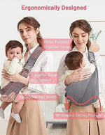 Adjustable baby wrap carrier showcasing the secure buckle system and reinforced nylon strap close-up.