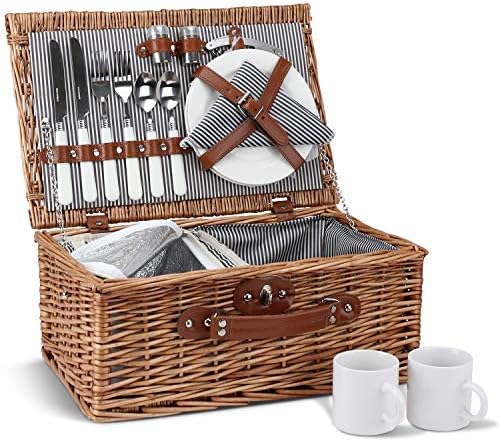 Zormy willow picnic basket open showcasing interior lining