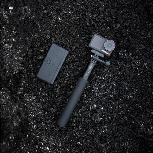 DJI 4K waterproof action camera with three batteries and charging case layout.