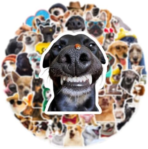 Funny dog stickers applied to a laptop and water bottle