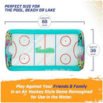 Kids playing with SwimWays Hydro Hockey game inside a backyard swimming pool